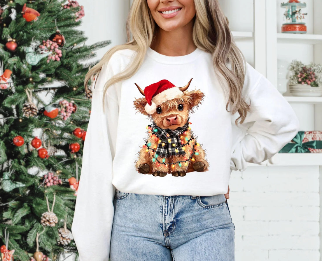 Santa highland cow glitter