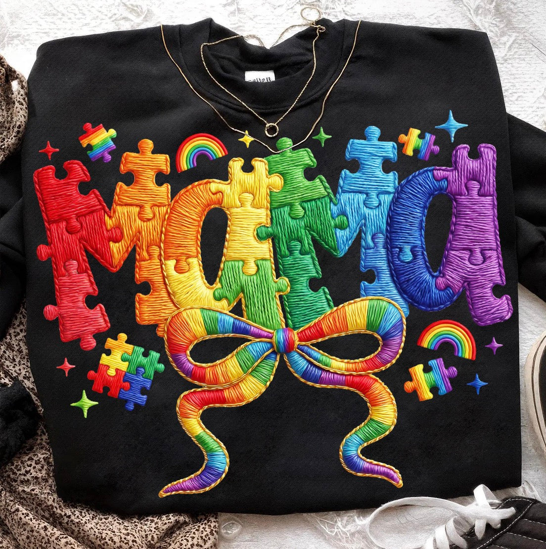 Autism Mama Faux Crochet Puzzle ribbon