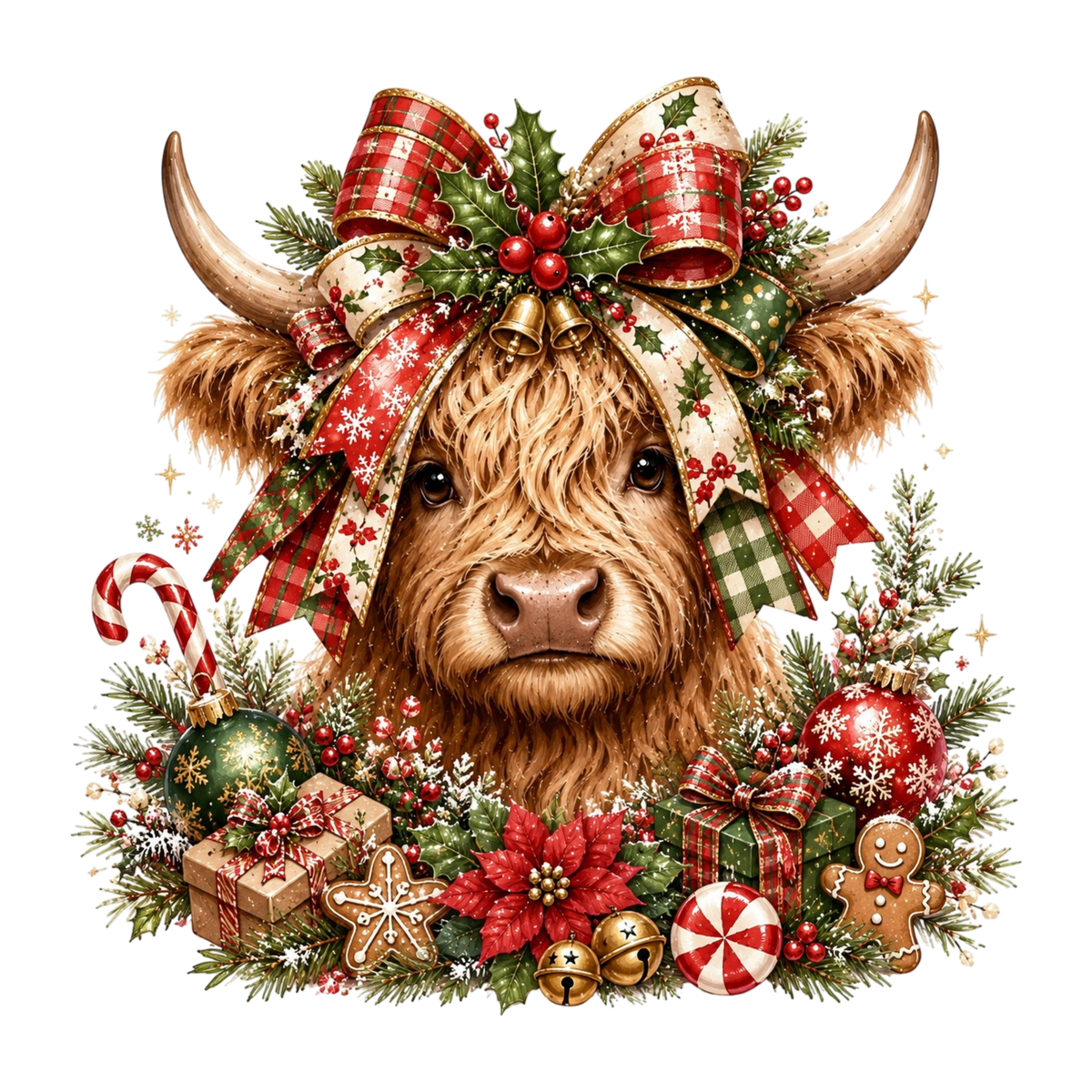 Christmas Highland Cow with bow