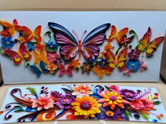 Colorful flowers and butterflies 40oz UVDTF cup wrap