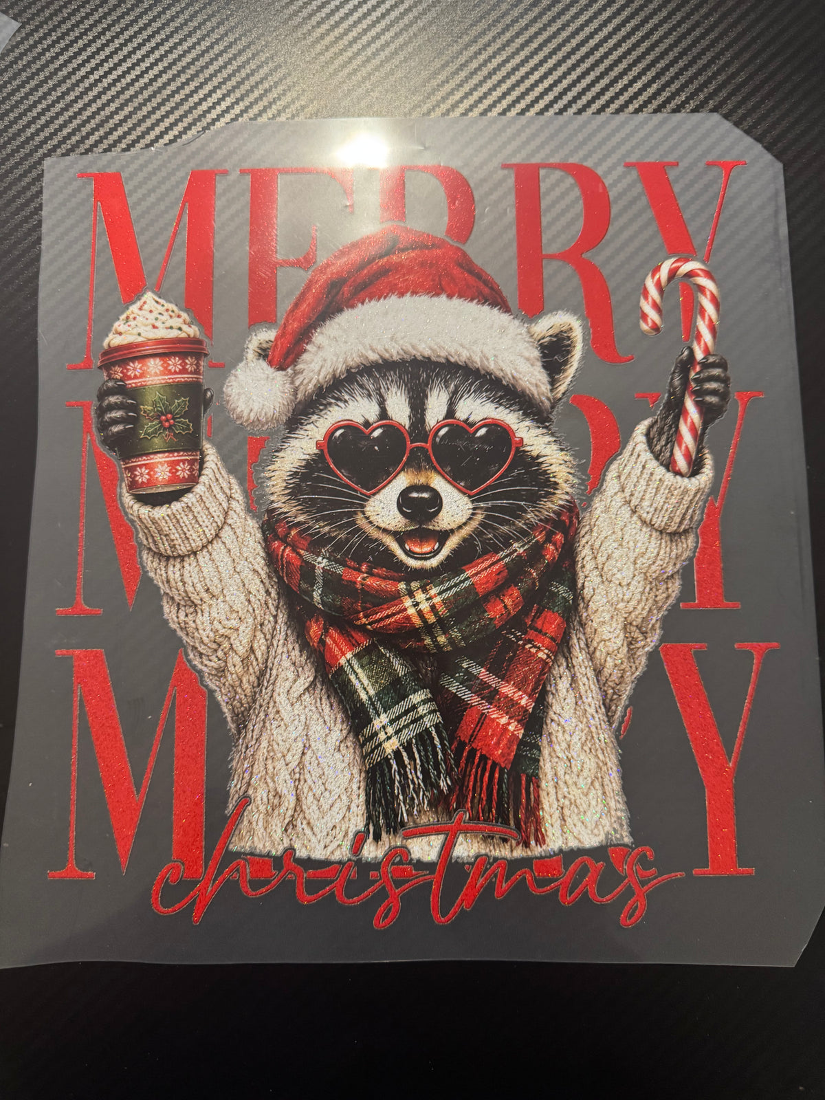 Merry Christmas Raccoon glitter
