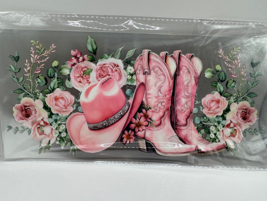 Pink cowboy hat and boots UV 16OZ