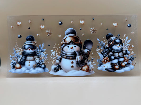 3 snowmen with snow board 16oz UVDTF