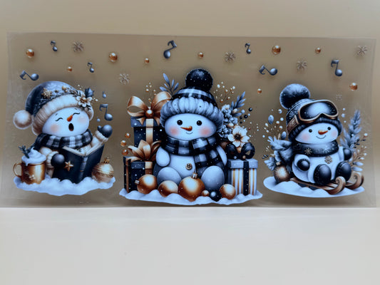 3 snowmen with gifts 16oz UVDTF
