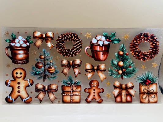 Gingerbread and bows 16oz UVDTF