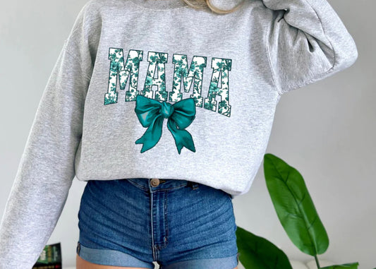 Turquoise mama floral bow glitter