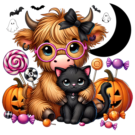Highland cow pumpkin cat