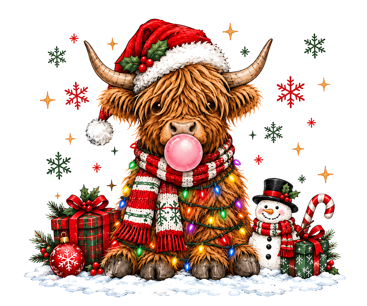 Christmas Highland Cow WITH SNOWMAN