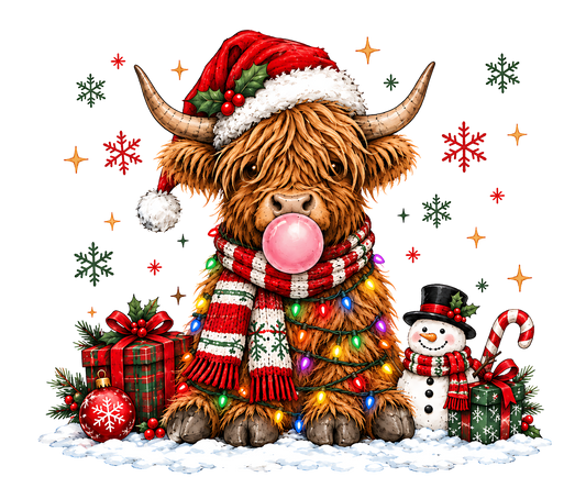 Christmas Highland Cow WITH SNOWMAN