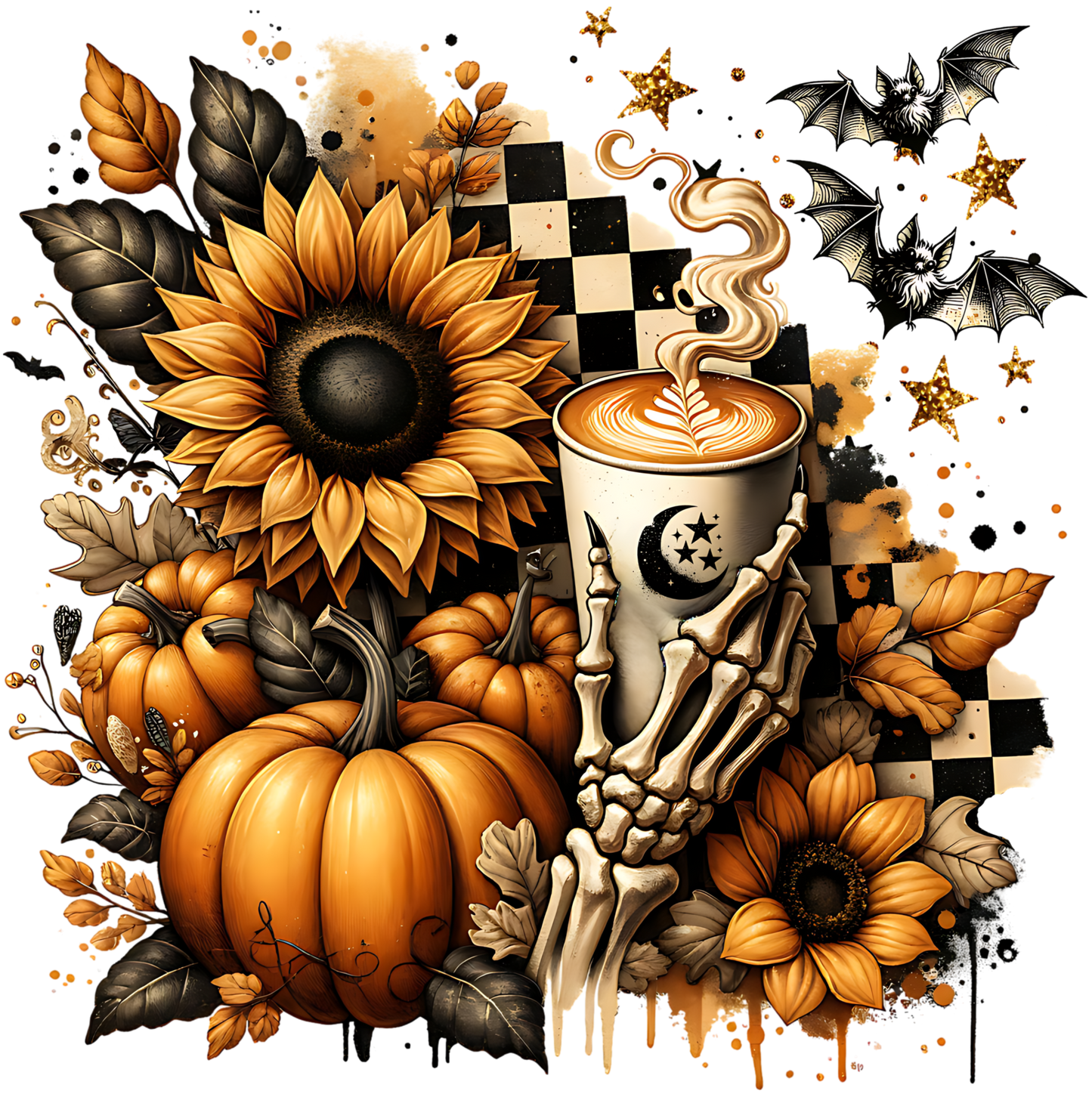 Skeleton pumpkin flowers