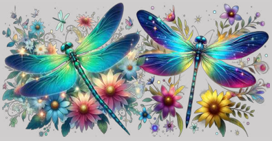 Dragonfly in flowers