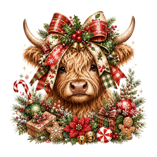 Christmas Highland Cow with bow