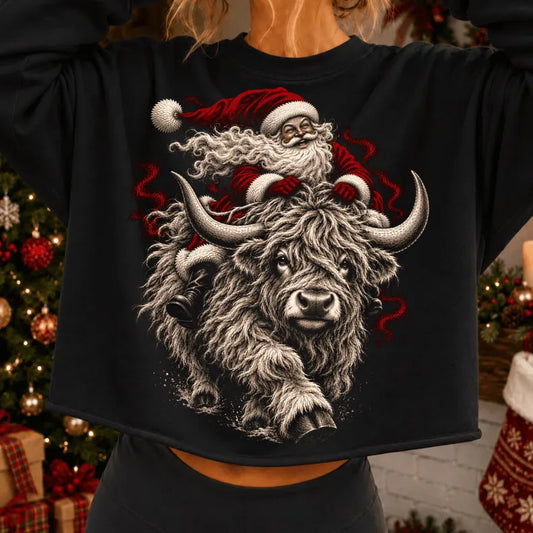 Vintage Santa Claus & Santa Highland Cow half tone